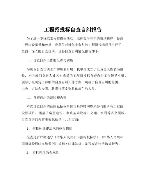 工程招投标自查自纠报告