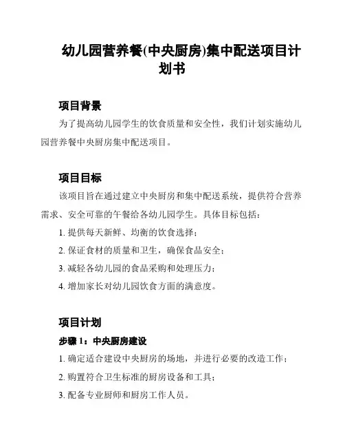 幼儿园营养餐(中央厨房)集中配送项目计划书
