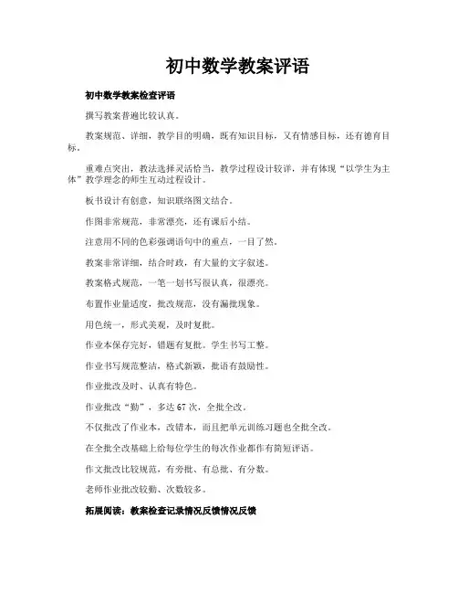 初中数学教案评语