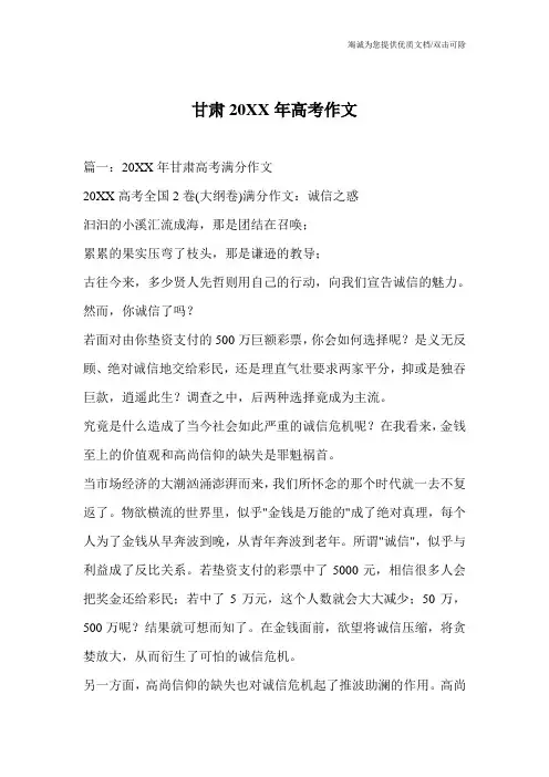 甘肃20XX年高考作文