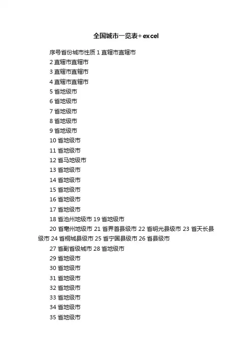 全国城市一览表+excel