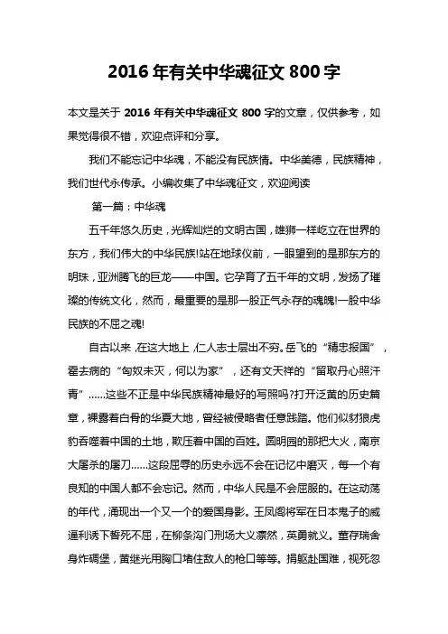 2016年有关中华魂征文800字