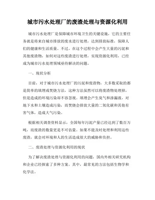 城市污水处理厂的废渣处理与资源化利用