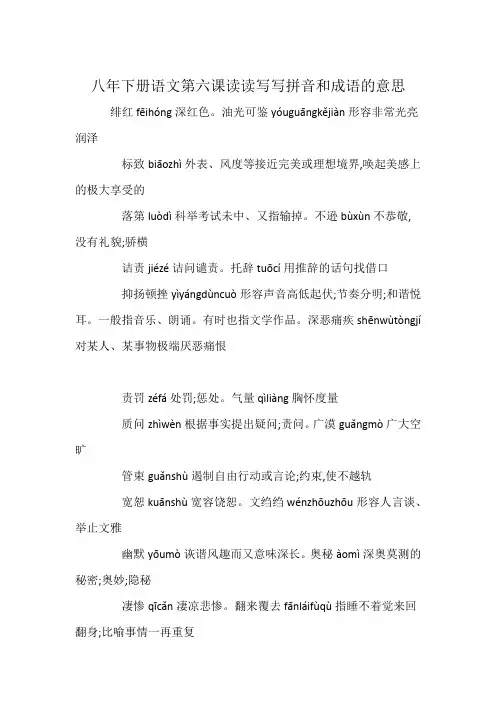 八年下册语文第六课读读写写拼音和成语的意思