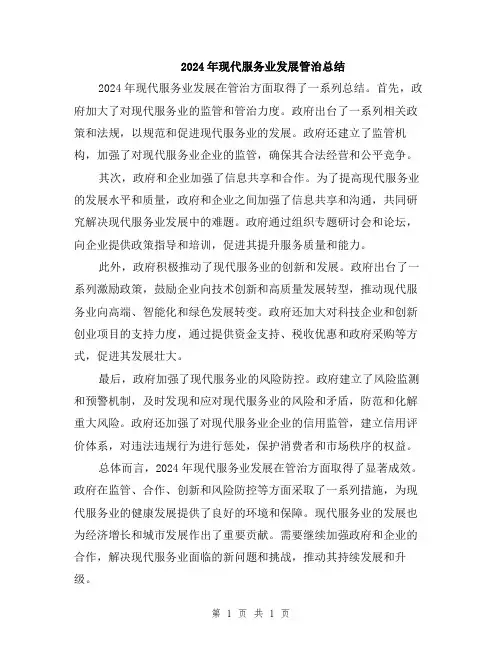 2024年现代服务业发展管治总结