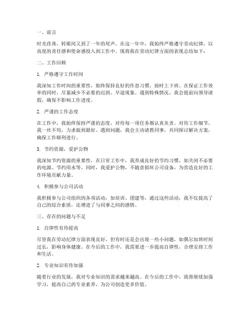 个人工作总结关于劳动纪律