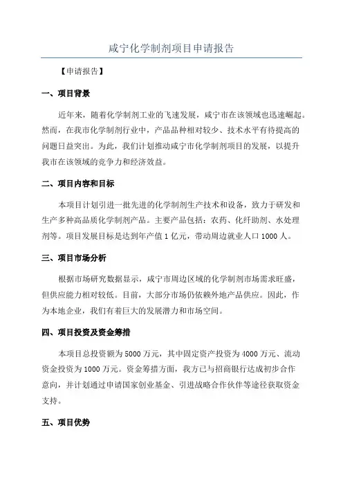 咸宁化学制剂项目申请报告