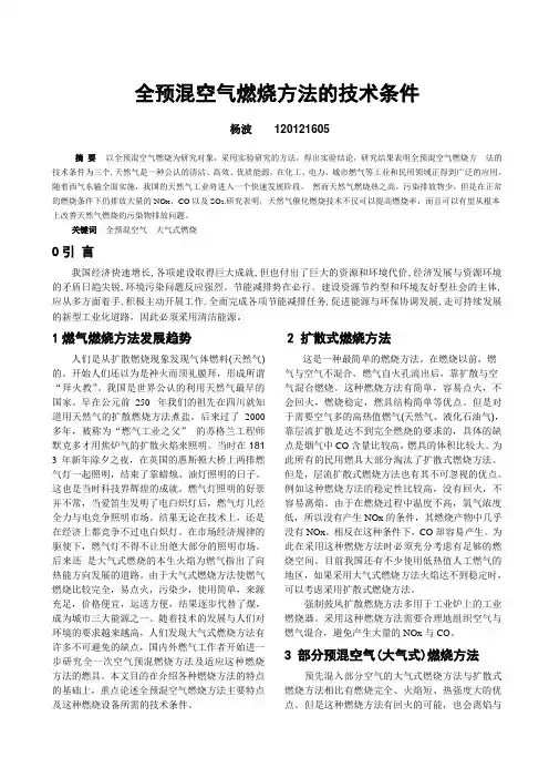 全预混空气燃烧方法的技术条件