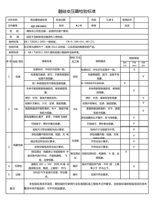 变压器检验标准
