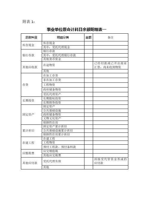 2019年事业单位原会计科目余额明细表