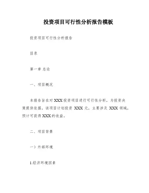投资项目可行性分析报告模板