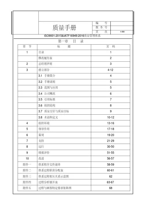 IATF16949-2016全部要求质量手册