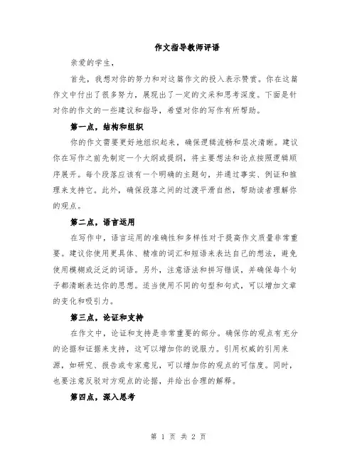 作文指导教师评语