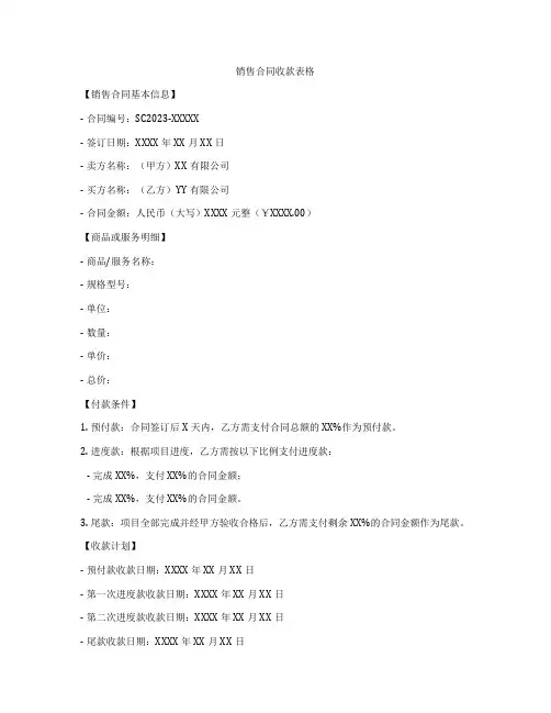 销售合同收款表格