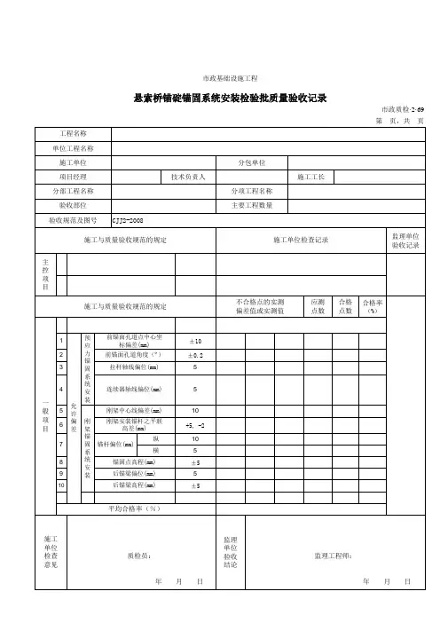 32069悬索桥锚碇锚固系统安装检验批质量验收记录