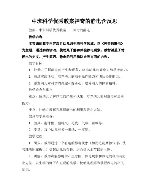 中班科学优秀教案神奇的静电含反思