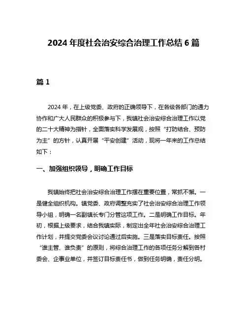 2024年度社会治安综合治理工作总结6篇