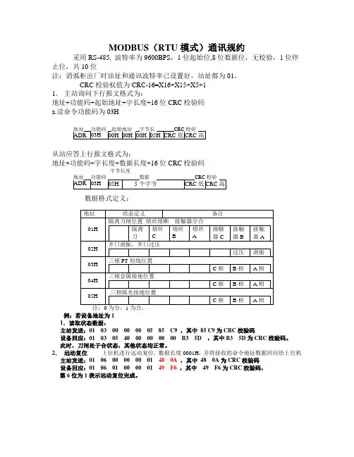 MODBUS(RTU模式)通讯规约