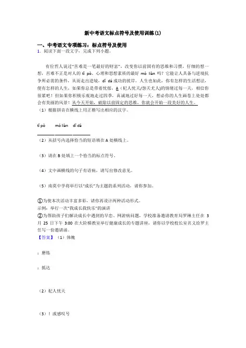 新中考语文标点符号及使用训练(1)