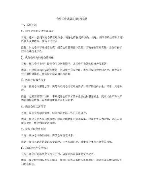 仓库工作计划及目标及措施