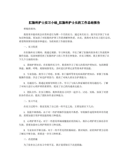 肛肠科护士实习小结_肛肠科护士长的工作总结报告