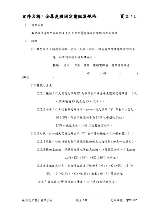 金属膜电阻规格