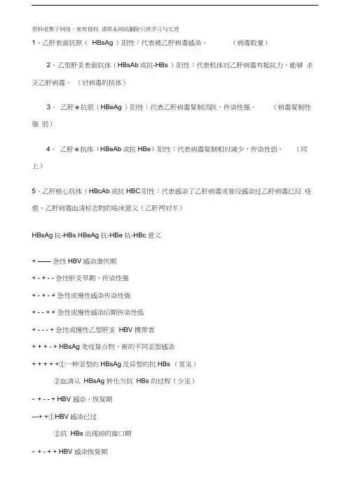 乙肝检查结果对照表