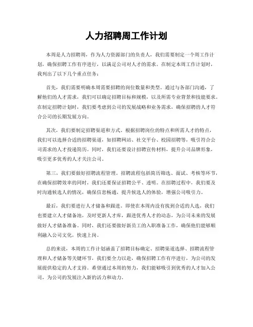 人力招聘周工作计划