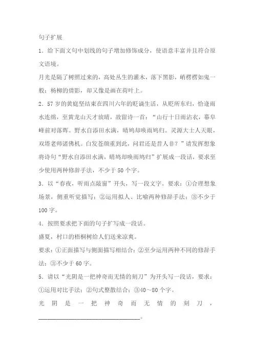 高三语文一轮复习语言表达训练：句子扩展(含答案)