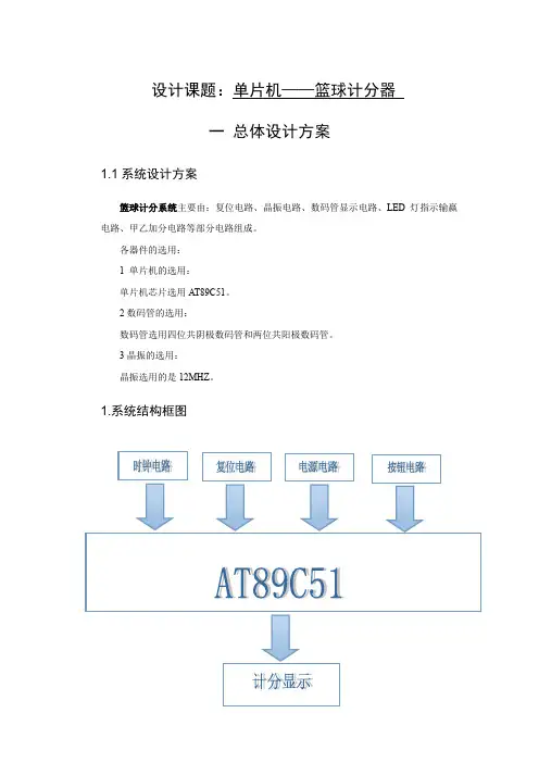 单片机AT89C51控制的篮球计分器课程设计报告 精品