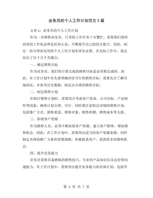 业务员的个人工作计划范文5篇