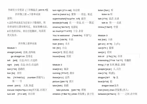 (完整版)外研社(三年级起)小学英语四年级上册+下册单词表(含音标)