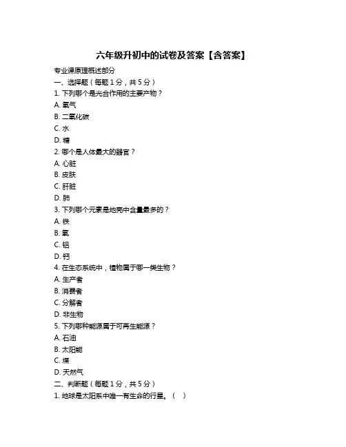 六年级升初中的试卷及答案【含答案】