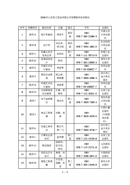 2018年轻工职业学院公开招聘教师试讲教材