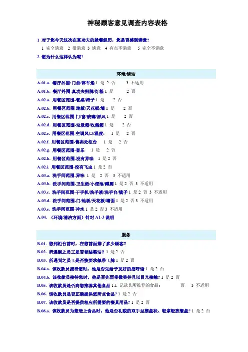 神秘顾客调查巡视表