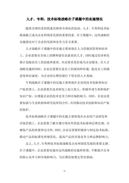 人才、专利、技术标准战略在子课题中的实施情况