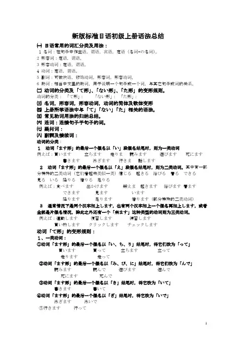 新版标准日本语初级上册语法总结
