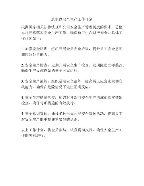 总监办安全生产工作计划