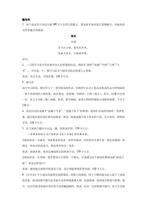 高考语文微写作分类训练：描写类