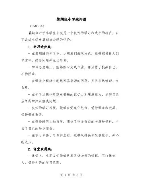 暑期班小学生评语