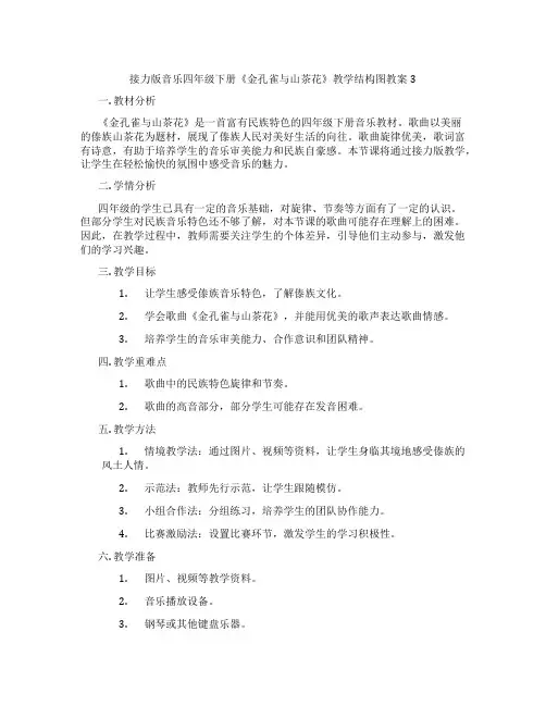 接力版音乐四年级下册《金孔雀与山茶花》教学结构图教案3