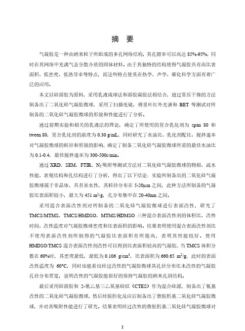 二氧化硅气凝胶微球的制备及吸附性能研究