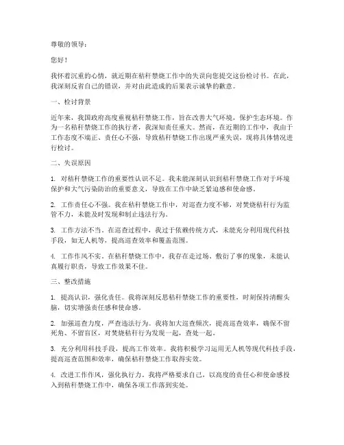 秸秆禁烧工作检讨书