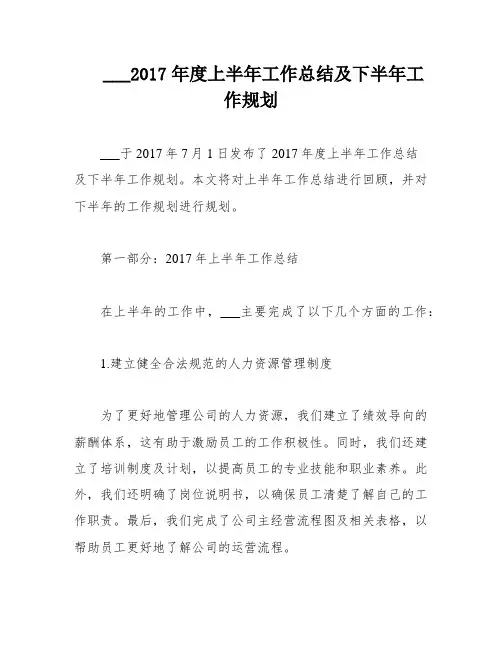 ___2017年度上半年工作总结及下半年工作规划