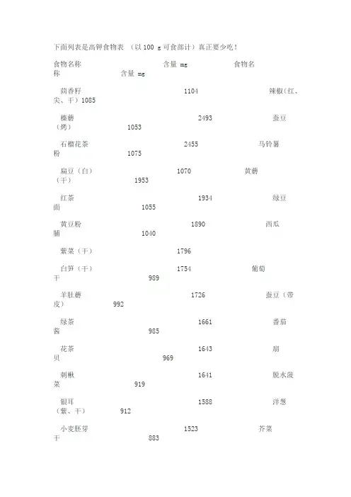 高钾食物表