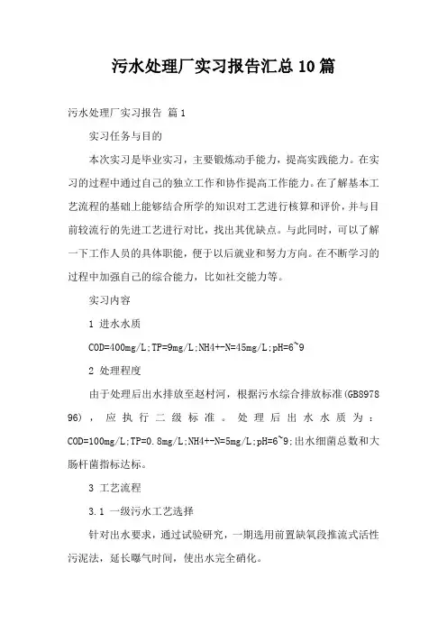 污水处理厂实习报告汇总10篇