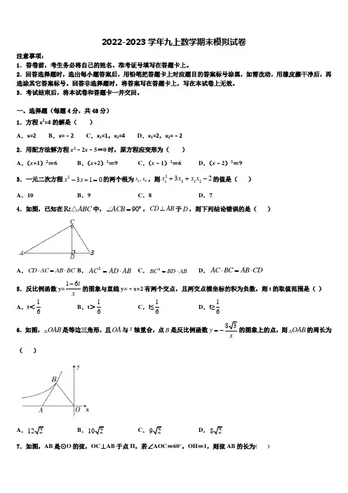 2022年山东省泰安市新泰市九年级数学上册期末考试试题含解析