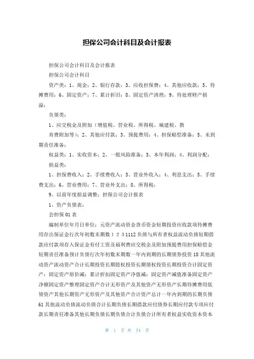 担保公司会计科目及会计报表