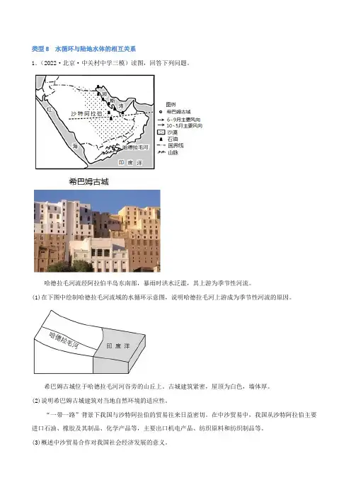 高考地理实践力之图形绘制或填涂类题型突破类型08 水循环与陆地水体的相互关系(解析版)