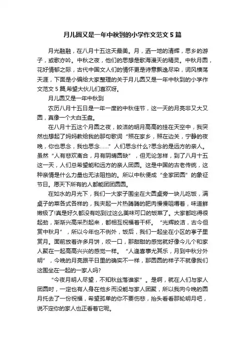 月儿圆又是一年中秋到的小学作文范文5篇
